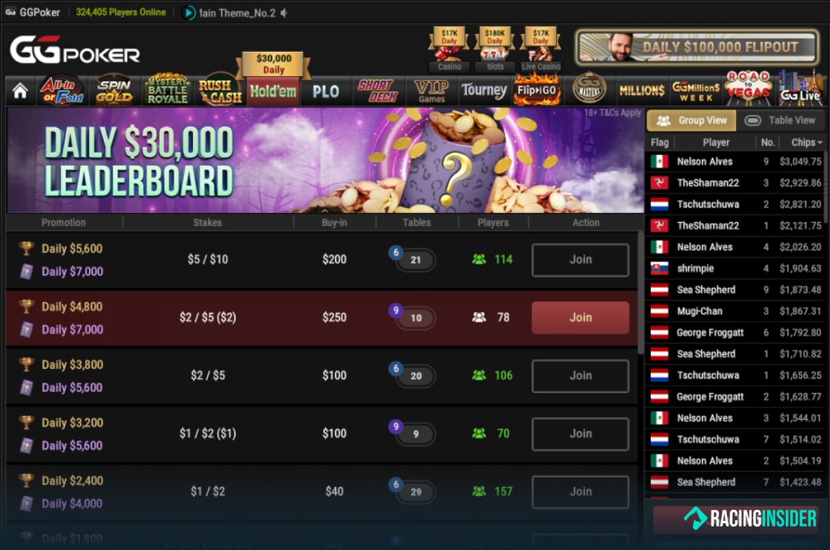 GGPoker Homepage Racing Insider